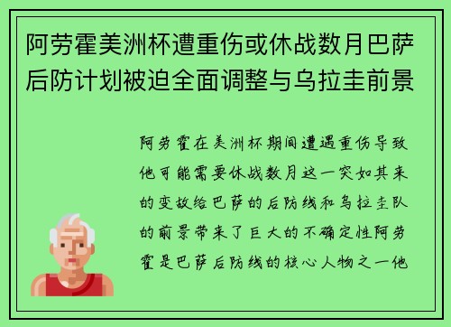 阿劳霍美洲杯遭重伤或休战数月巴萨后防计划被迫全面调整与乌拉圭前景蒙阴 阿劳霍美洲杯遭重伤或休战数月巴萨后防计划被迫全面调整与乌拉圭前景蒙阴